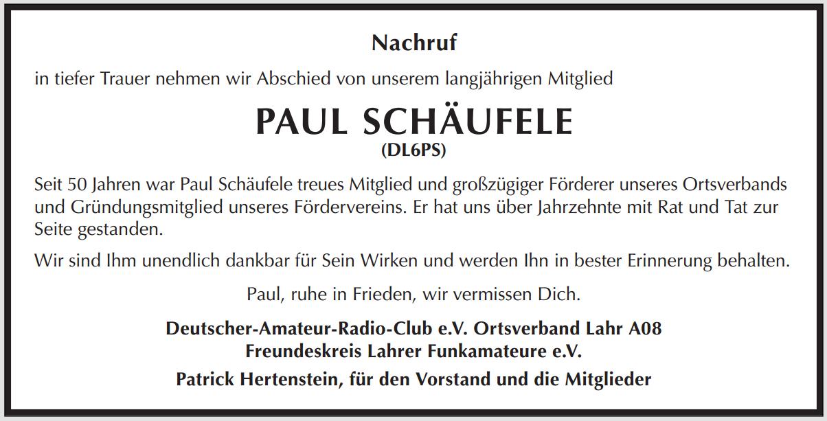 Paul DL6PS Nachruf